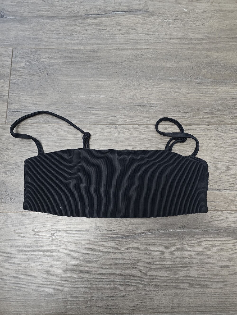 Good American Bikini Top Halter Sports Bra Black Ribbed Size 1